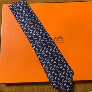 Hermes Blue Silk Jockey on Horse Tie